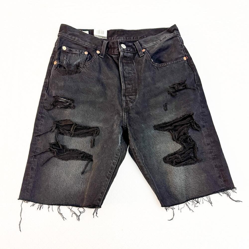 Levi's 501 High Rise Non Stretch Black Shorts Button Fly Denim Jeans SIze 28 NWT - Picture 2 of 8